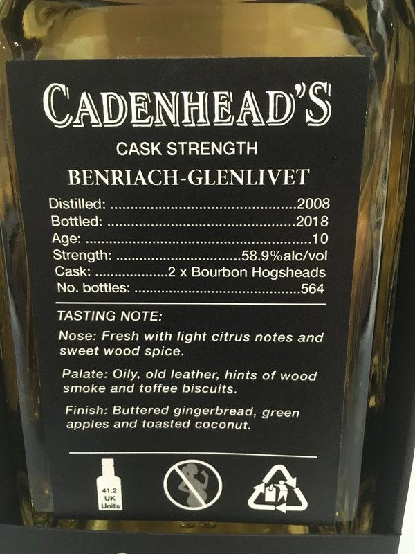 BenRiach 2008/2018 Cadenhead (CA) - 2x Bourbon Hogsheads - 58,9%