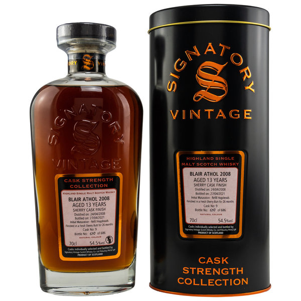 Blair Athol 2008/2021 - Refill Hogsheads, Fresh Sherry Butt (Finish) Cask 9 - Signatory Vintage (SV)