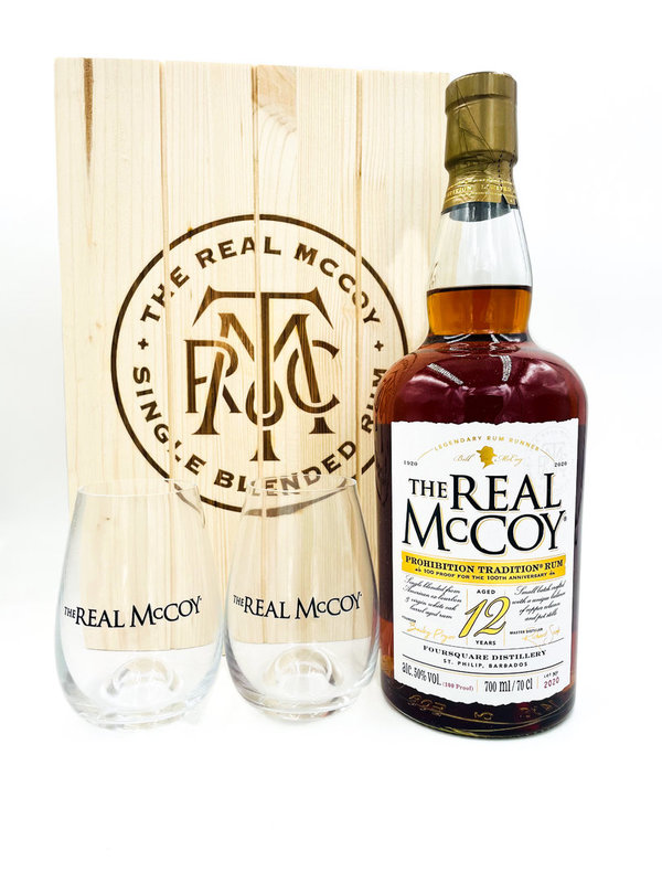 The Real McCoy 12 Jahre Rum - Limited Edition Prohibition mit Holzbox und 2 Gläser